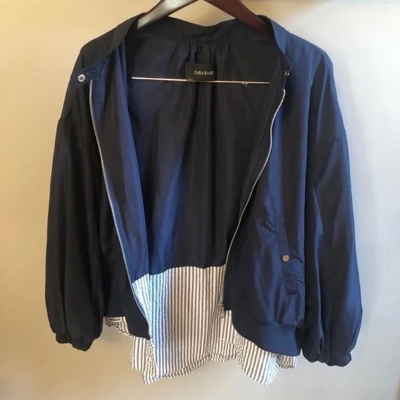 Zara Basic Windbreaker Blue Rain Jacket Size XL - Picture 3 of 10